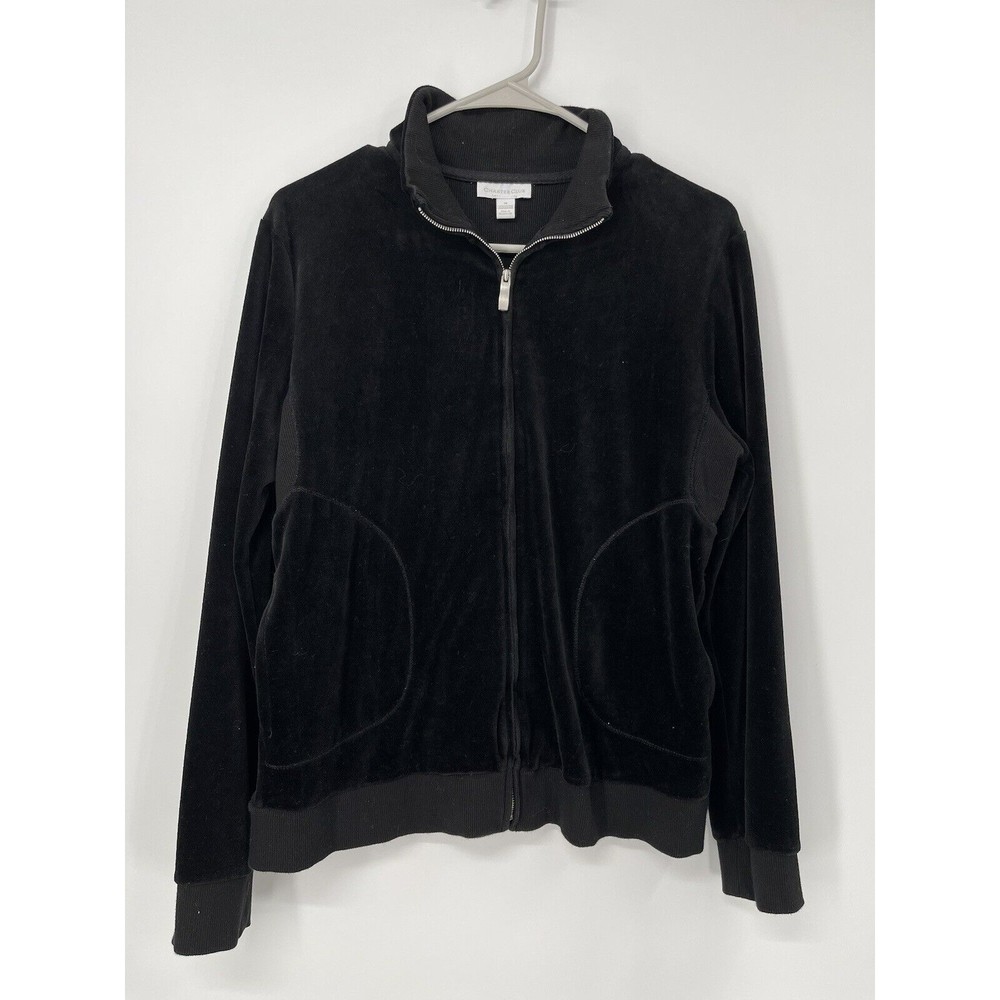 Charter Club‎ Black Velour Track Jacket Pants Set Women's Size Medium